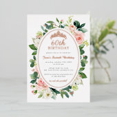 60誕生日バラ金ゴールドピンクバタフライフローラ 箔招待状 (立ち正面)