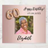 60誕生日バラ金ゴールドピンク写真 スパークリングワインラベル (シングルラベル)