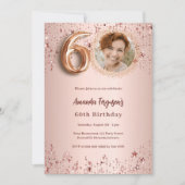 60誕生日バラ金ゴールドフォトスター 招待状 (正面)