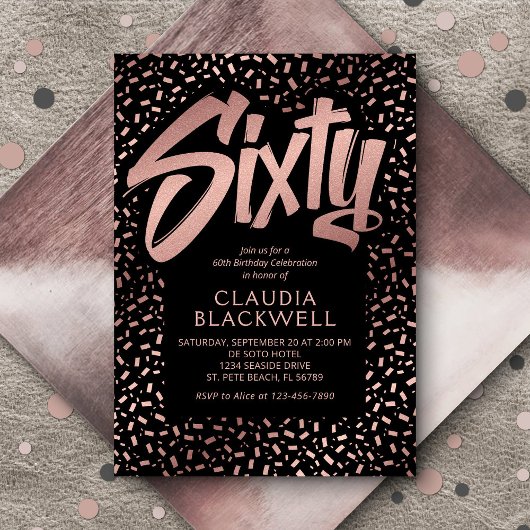 60誕生日バラ金ゴールド紙吹雪 招待状