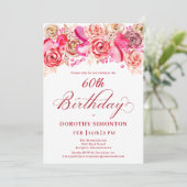 60誕生日バレンタインピンクローズ渦巻形のハート 招待状 (スタンド正面)