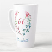 60誕生日パーソナライズされたピンクフェミニンフローラ カフェラテマグ (左アングル)