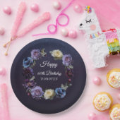 60誕生日パーソナライズされたムーディパープル花 ペーパープレート (パーティー)