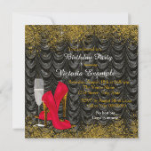 60誕生日パーティーにステップイングリッターサテンレッド 招待状 (裏面)