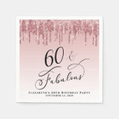 60誕生日パーティーグリッターバラ金ゴールドピンク スタンダードカクテルナプキン (正面)
