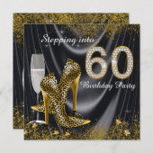 60誕生日パーティーブラックサテンにステップイン 招待状 (正面/裏面)