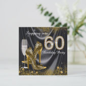60誕生日パーティーブラックサテンにステップイン 招待状 (スタンド正面)