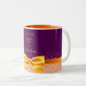 60誕生日パープル金ゴールドエレガントボウ名 ツートーンマグカップ (正面右)