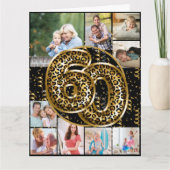 60誕生日ヒョウ印刷金ゴールドバルーン写真 カード (正面)