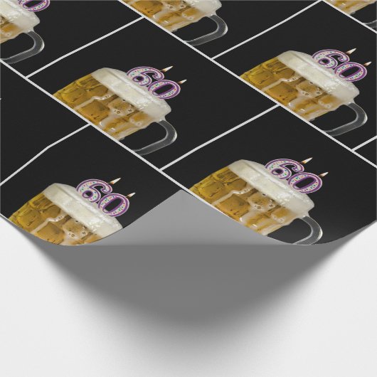 60誕生日ビアマグカップとキャンドル ラッピングペーパー (角)