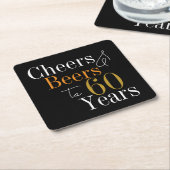 60誕生日ビールと応援ブラック金ゴールドパーティー スクエアペーパーコースター (アングル)