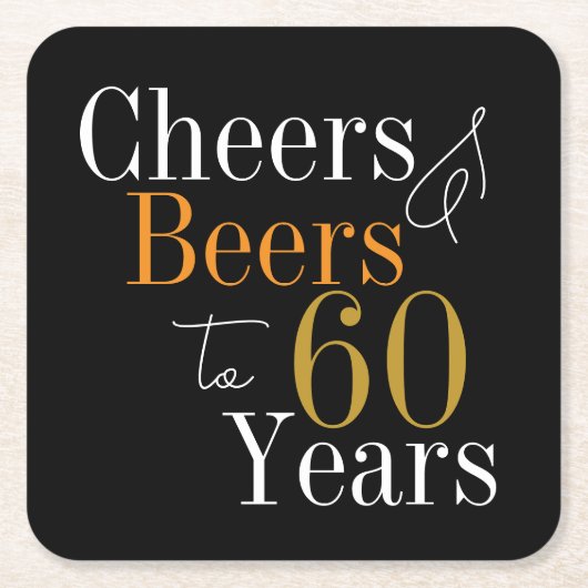 60誕生日ビールと応援ブラック金ゴールドパーティー スクエアペーパーコースター (正面)