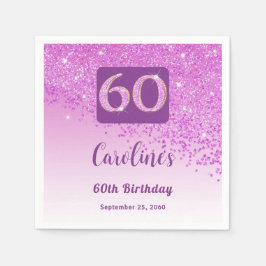 60誕生日ピかわいらしンクグリッターナプキンス スタンダードカクテルナプキン