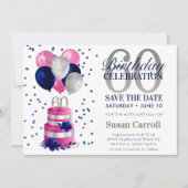 60誕生日ピンクケーキ日付を保存招待状 招待状 (正面)