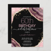 60誕生日ピンクパープルアガテバジェット招待状 (正面/裏面)
