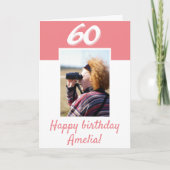 60誕生日ピンクフォトハッピーバースデーカード カード (正面)