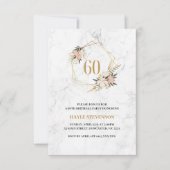 60誕生日ピンクフローラホワイトマーブルシック 招待状 (正面)
