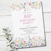 60誕生日ピンクフローラワイルドフラワー招待状 招待状