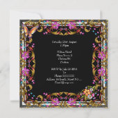 60誕生日ピンクフローラ蝶金ゴールドブラック3 招待状 (裏面)