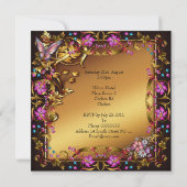 60誕生日ピンクフローラ蝶金ゴールドブラック 招待状 (裏面)