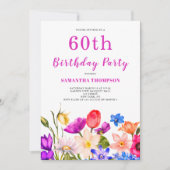 60誕生日ピンクフローラ 招待状 (正面)