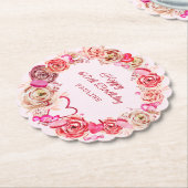 60誕生日ピンクローズ渦巻形のハート ペーパーコースター (アングル)