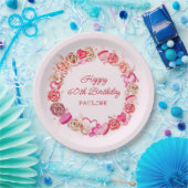60誕生日ピンクローズ渦巻形のハート ペーパープレート (パーティー)