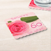 60誕生日ピンク前向きローズ60だから ペーパーコースター (アングル)