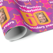 60誕生日フォトおもしろい女の子ピンクのギフトラップ ラッピングペーパー (ロールコーナー)