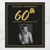 60誕生日フォトエレガントブラック金ゴールドワインラベル ワインラベル (シングルラベル)