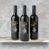 60誕生日フォトエレガントブラック金ゴールドワインラベル ワインラベル