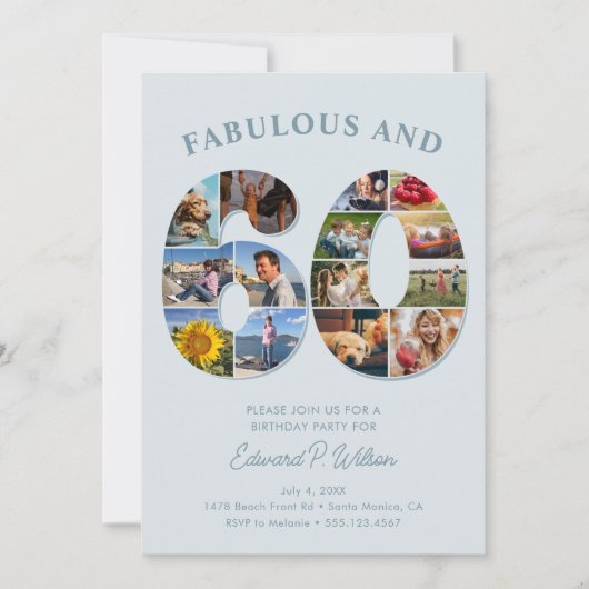 60誕生日フォトコラージュエレガントとタイムレス 招待状 (正面)