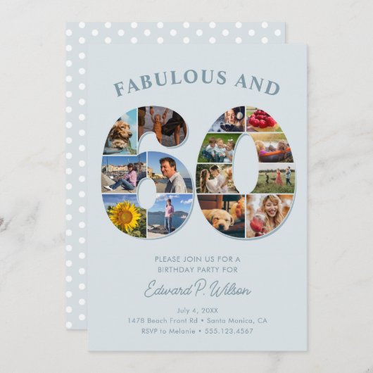 60誕生日フォトコラージュエレガントとタイムレス 招待状 (正面/裏面)