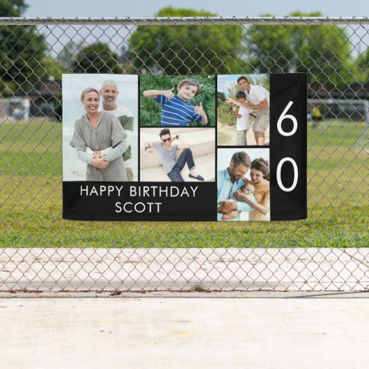60誕生日フォトコラージュ5写真白黒 横断幕 (インサイチュ)