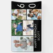 60誕生日フォトコラージュ5写真白黒 横断幕 (縦)