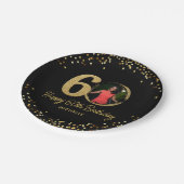 60誕生日フォトフォトシックブラック金ゴールドグリッターカスタム ペーパープレート (アングル)