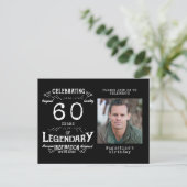 60誕生日フォトブラックヴィンテージ誕生日招待状 ポストカード (スタンド正面)
