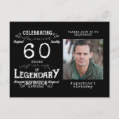60誕生日フォトブラックヴィンテージ誕生日招待状 ポストカード (正面)