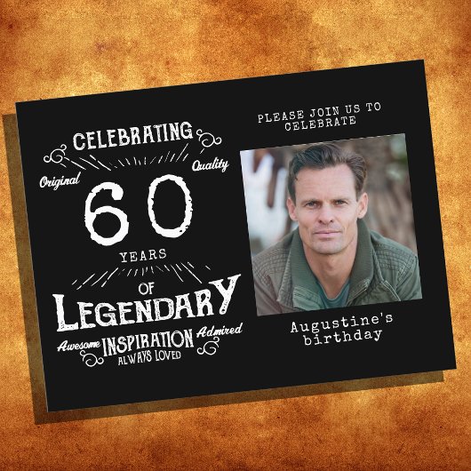 60誕生日フォトブラックヴィンテージ誕生日招待状 ポストカード
