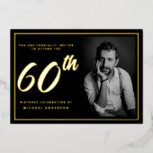 60誕生日フォトブラック金ゴールド 箔招待状 (正面)