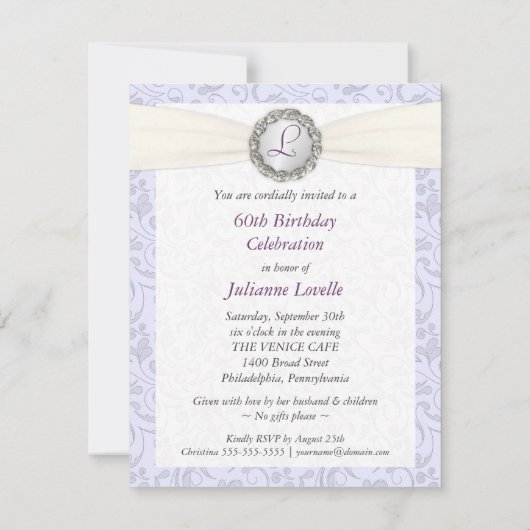 60誕生日フォト招待状- Damaskアンティーク 招待状 (裏面)