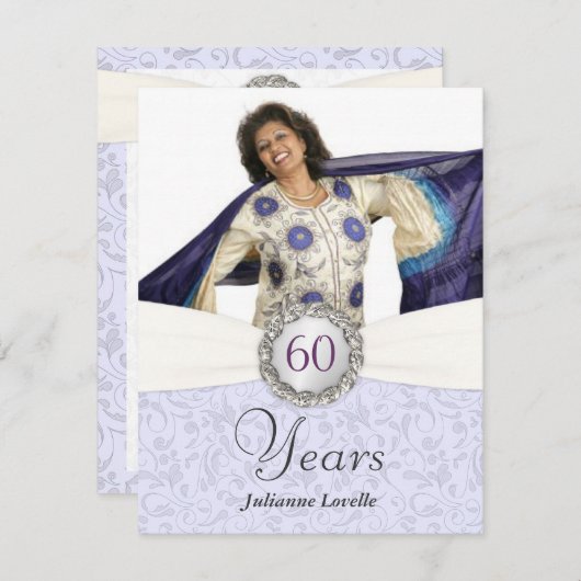 60誕生日フォト招待状- Damaskアンティーク 招待状 (正面/裏面)