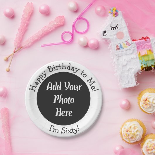 60誕生日フォト白黒おもしろい紙プレート ペーパープレート (パーティー)