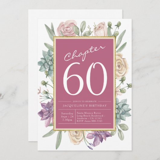 60誕生日フローラサプライズパーティー 招待状 (正面/裏面)