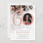 60誕生日フローラピンクカスタムの写真エレガント 招待状 (正面)