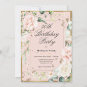 60誕生日フローラピンク金ゴールド水彩フローラ 招待状 (正面)