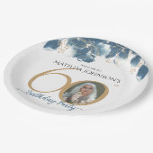 60誕生日フローラブルー金ゴールドシックなカスタム写真 ペーパープレート (アングル)