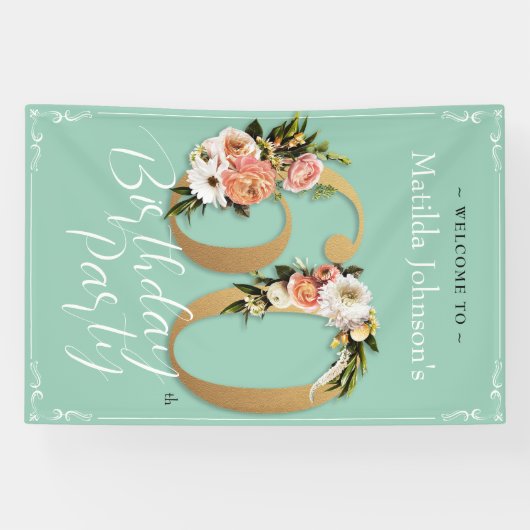 60誕生日フローラミント金ゴールドグラマラス 横断幕 (横)