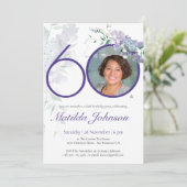 60誕生日フローラ藤パープルエレガント写真 招待状 (スタンド正面)