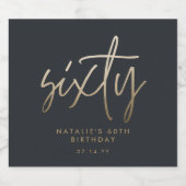 60誕生日ブラックおよび金ゴールドスクリプモダント スパークリングワインラベル (シングルラベル)